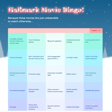 Silly little game to play when you are watching terrible holiday movies.